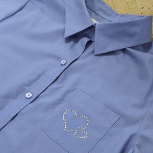 Foxcroft | Periwinkle Blue Heart Pocket Button Down Short Sleeve Size 14